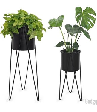 Gadgy Gadgy  Bloempot op standaard set van 2 - Plantenstandaard met Pot - Plantenonderzetter - Metaal - 70.5 en 48 cm hoog