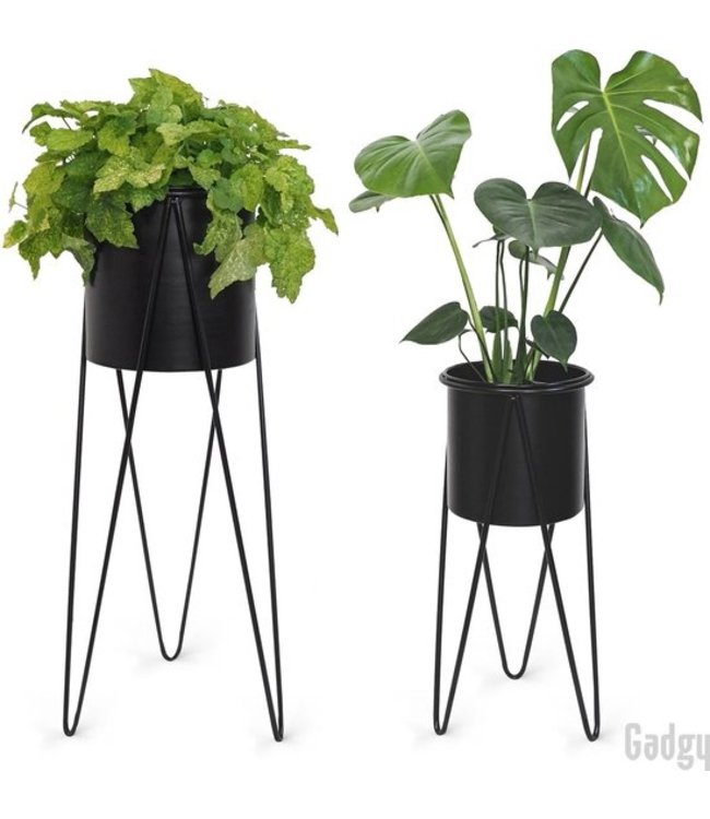 Gadgy  Bloempot op standaard set van 2 - Plantenstandaard met Pot - Plantenonderzetter - Metaal - 70.5 en 48 cm hoog