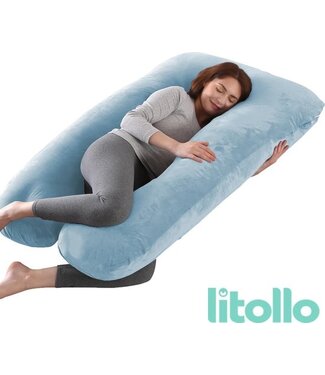 Litollo Litollo® Zwangerschapskussen XXL - Voedingskussen - Lichaamskussen - 280cm - Zachte fleece stof - Body pillow - Afneembare hoes - Blauw