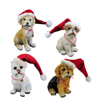 Nampook Honden met kerstmuts 14cm SET van 4 stuks - Kerstfiguren