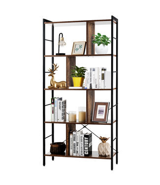 Coast Coast Boekenkast 5-delig Met Metalen Frame Hout - 74 x 30 x 154,5 cm - Bruin