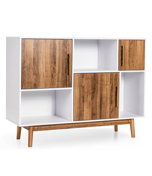 Coast Dressoir Staande Ladekast Multifunctioneel Dressoir - 101,5 x 33 x 77,5 cm - Wit + Koffiebruin