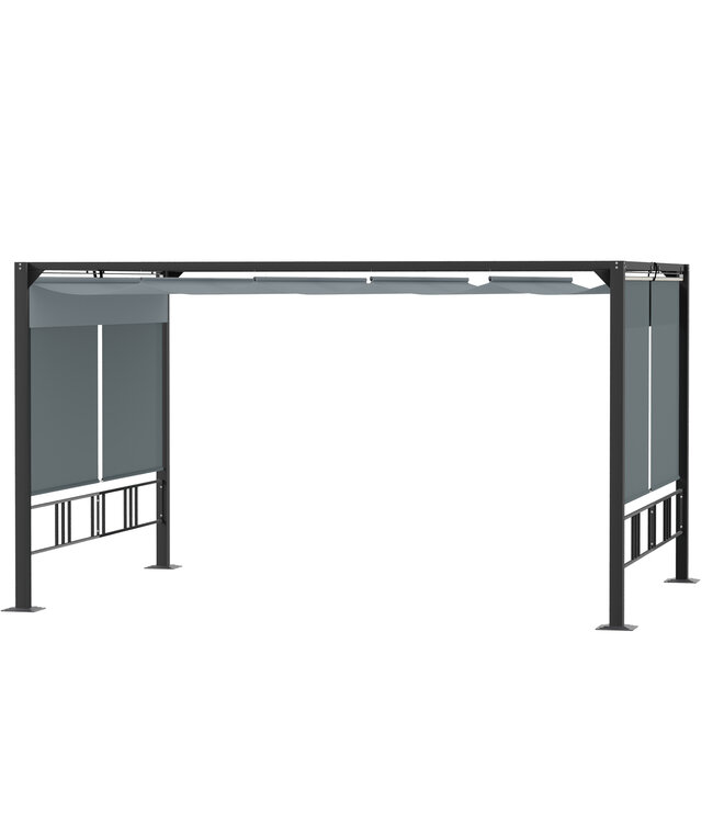 Sunny Pergola 3,9 x 2,9 m met zonnedak en 4 automatische luiken Waterdicht voor tuinoverkapping Aluminium Polyester Donkergrijs