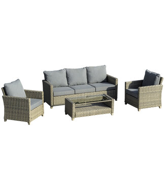 Sunny Sunny Polyrattan Tuinmeubelset 4-delig met Koffietafel Zitkussens Aluminium Bruin+Grijs