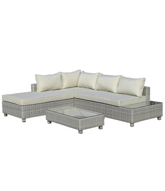 Sunny Sunny 3-delige Polyrattan Tuinmeubel Loungeset met Bijzettafel Kussens Grijs+Beige