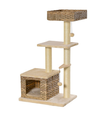 Paws Paws Kattenboom multifunctionele krabpaal kattengrot speelbal bruin + beige