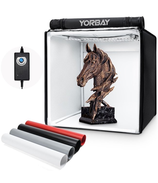 Yorbay Fotobox Fotostudio Met Dimbare LED-verlichting 4 Achtergrondfolies - 40x40x40 cm