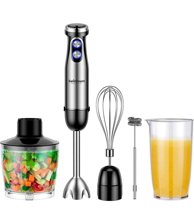 Safecourt Kitchen Safecourt Kitchen Staafmixer Set -  5 in 1 Multifunctionele Staafmixer - 20 Snelheden - 1000 Watt - Hakmolen - Inclusief Melkopschuimer & Maatbeker