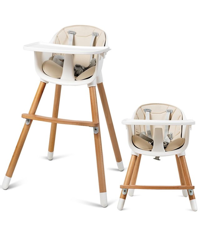 Coast 2-in-1 kinderstoel - hoge kinderstoel - hout - verstelbaar 57 x 57 x 83 cm - crème wit + naturel