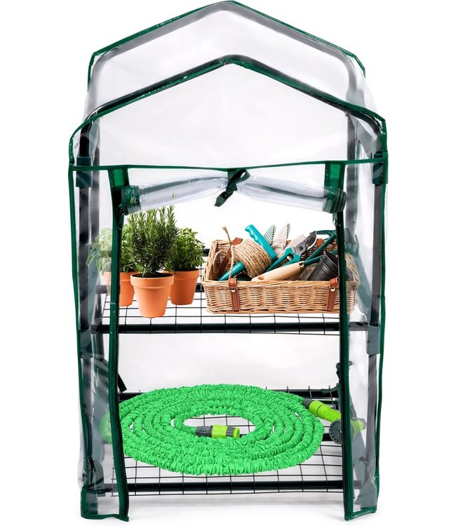 Kinzo Garden Broeikas/ Kweekkas - Staal/ PVC - 2 Verdiepingen - 45 x 50 x 80 cm - Groen/ Transparant