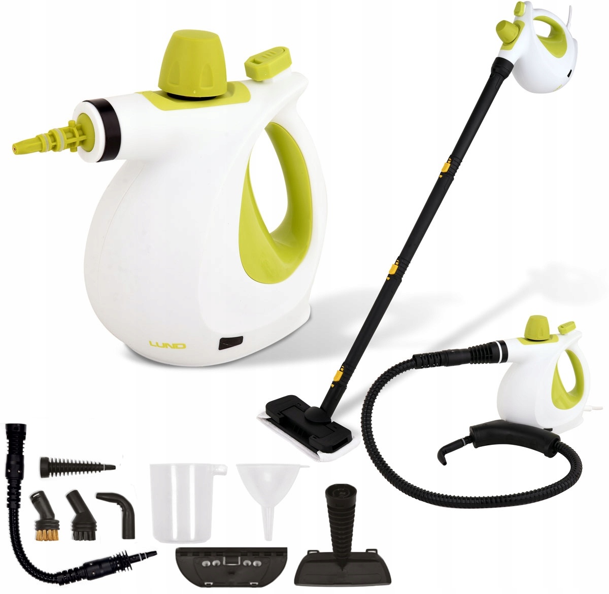 LUND Professional Hand Stoomreiniger MET 7 Opzetstukken - Steam Cleaner - Kinderslot - 17-Delige Set - 900W-1050W - Groen/Wit