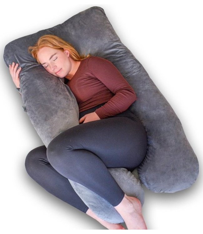 EL Life EL Life zwangerschapskussen XXL U-vorm - Voedingskussen - Zijslaapkussen - Lichaamskussen - Body Pillow - Afneembare Minky Fleece Hoes - 140x80cm - Grijs