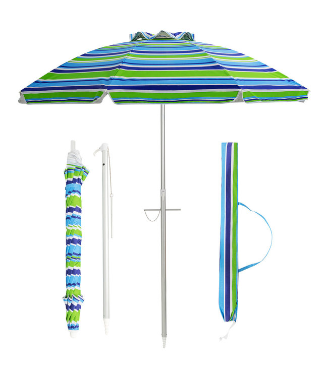 Coast Strandparasol Blauw/ Groen - Ø182 x 213 cm - Kantelbaar - Met draagtas