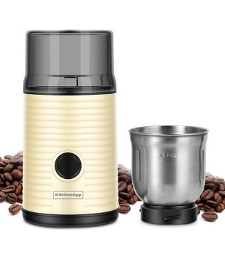 KitchenApp Redmond Retro Koffiemolen - Elektrisch - RVS messen - Koffiebonenmaler - Extra Opslagruimte - Hoge capaciteit - Beige