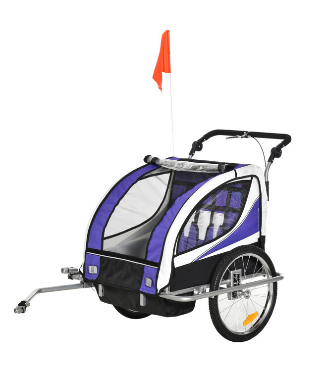 HOMdotCOM kinderfietskar fietskar voor 2 kinderen regenbescherming paars+zwart