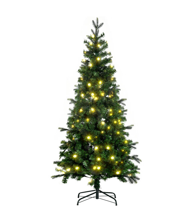 HOMdotCOM kerstboom, kunstspar, met kerstverlichting, standaard, vlamvertragend, groen, kunststof, 86 x 86 x 180 cm