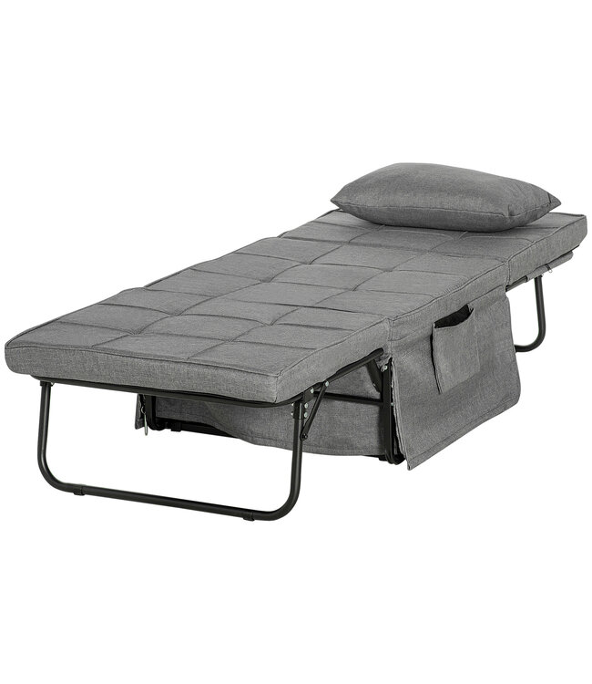 HOMdotCOM 4-in-1 opklapbed fauteuil voetenbank ligstoel 5-laags in hoogte verstelbaar grijs