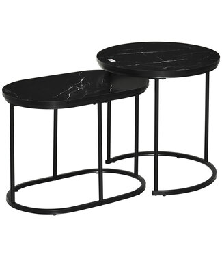 HOMdotCOM HOMdotCOM Set van 2 ronde salontafels met zijde van imitatiemarmer tot 30 kg zwart