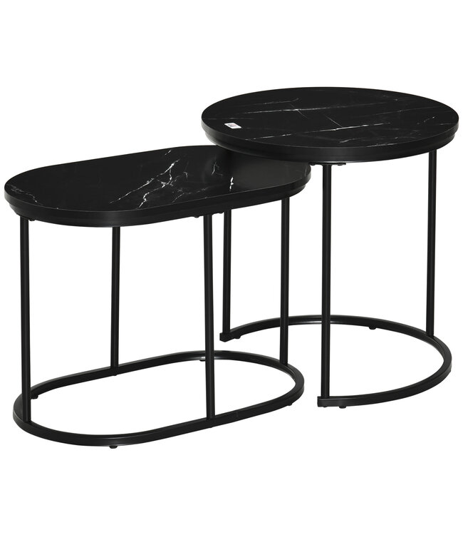 HOMdotCOM Set van 2 ronde salontafels met zijde van imitatiemarmer tot 30 kg zwart
