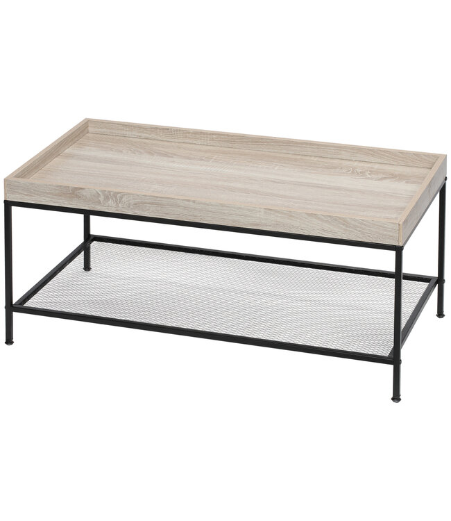 HOMdotCOM HOMdotCOM salontafel, bijzettafel, met gaasplank, verhoogde tafelrand, stalen frame, houten blad, 100 x 50 x 46,5 cm