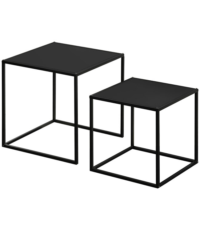 HOMdotCOM bijzettafel, salontafel, gedekte tafel, set van 2, modern design, stalen frame, zwart, 40 x 40 x 40 cm