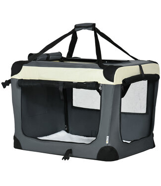 Paws Paws transporttas, transportdoos, voor katten en kleine honden, opvouwbaar, 3 deuren, grijs+zwart, 70 x 51 x 50 cm