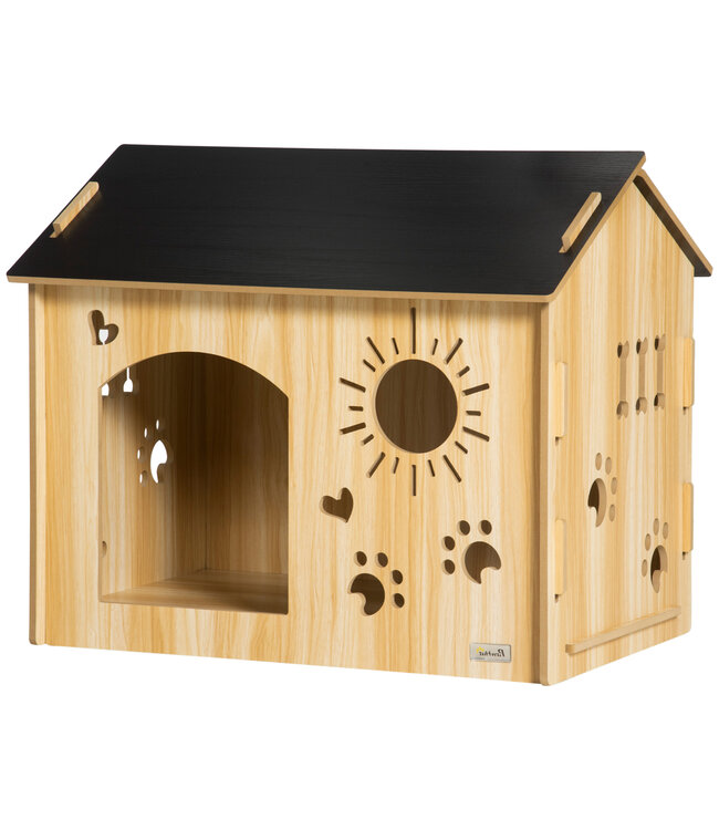 Paws hondenhok, met ventilatieopeningen, weerbestendig, houtmateriaal, zwart+houtverf, 69 x 50 x 58,5 cm