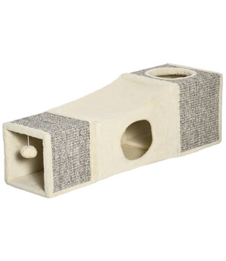 Paws Paws kattentunnel, 2 kattengrotten, krabvlakken en speelbal, 98 cm x 30 cm x 30 cm, bruin en beige