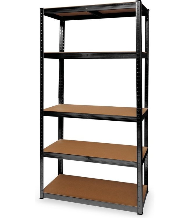 LifeGoods Stellingkast - Opbergrek - 5 Planken - 875 kg Draagkracht - 90x40x180 cm - Metaal/MDF - Zwart