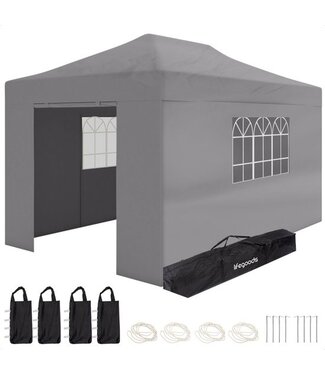 LifeGoods LifeGoods Partytent - 3x4.5m - Zijwanden - Easy Up - Donkergrijs