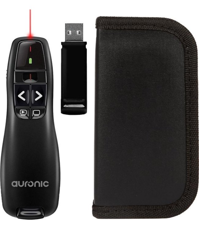 Auronic Presenter - Draadloos - Laser Pointer - Klikker - 20 Meter - Incl. Hoes - Zwart