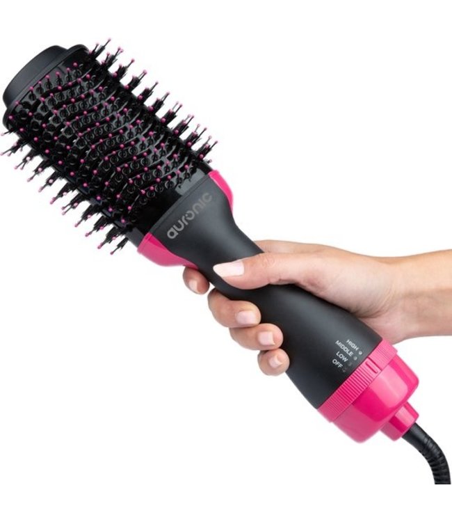 Auronic Auronic - 3-in-1 Föhn en Brush - Stijl en Krullen voor Lang en Kort Haar - Zwart/Roze