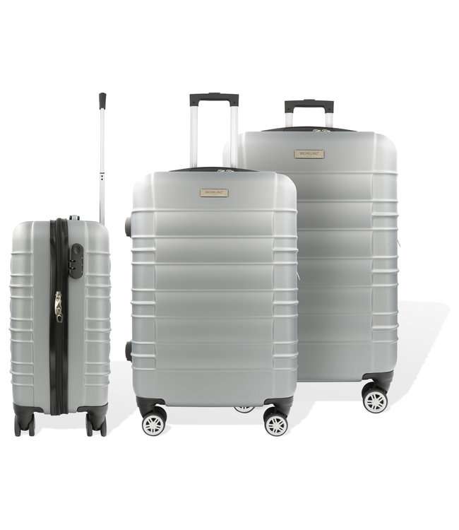 Hoffmanns Kofferset 3-delig INCL Cijferslot - 76x52x30cm - Travelstar Zilver - 360 graden wielen