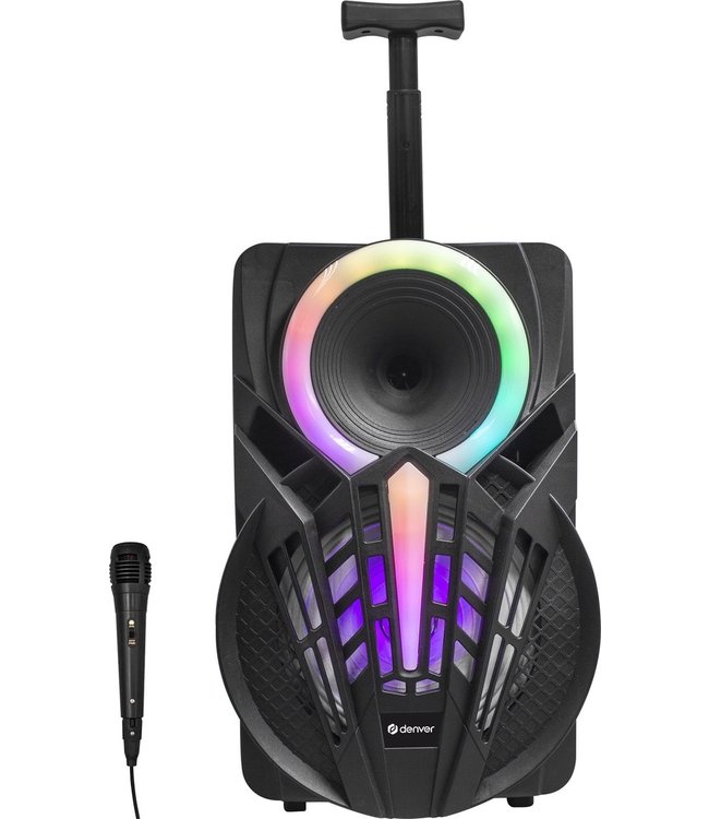 Denver Karaoke Set Incl. Microfoon en Lichteffecten - 120W - Bluetooth Speaker Partybox - Micro SD / USB / AUX - TSP301 - Zwart