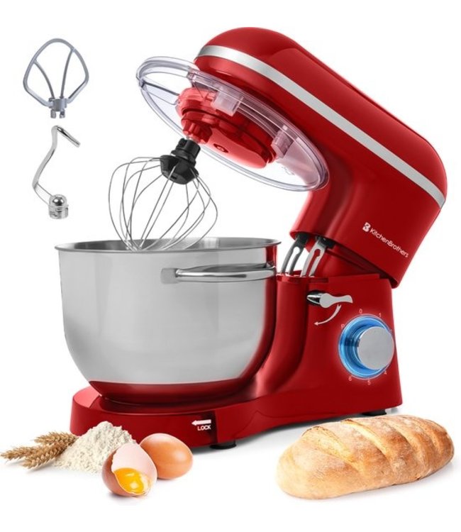 KitchenBrothers KitchenBrothers Keukenmachine - Keukenmixer - 6L Mengkom - 1400W - Rood