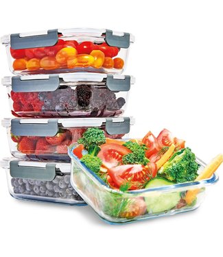 KitchenBrothers KitchenBrothers Meal Prep Bakjes - Vershoudbakjes Set - Luchtdicht - BPA Vrij - 1L - Glas - 5 Stuks