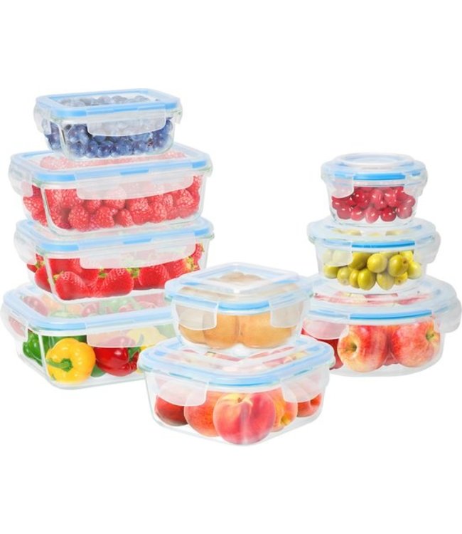 KitchenBrothers Meal Prep Bakjes - Vershoudbakjes Set - Luchtdicht - BPA Vrij - Glas - 9 Stuks