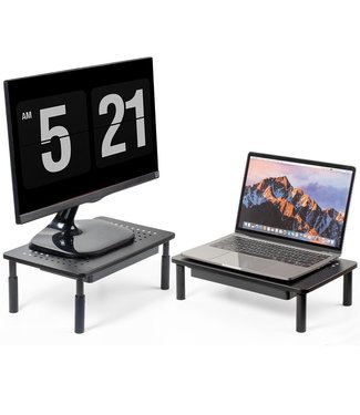 LifeGoods LifeGoods Monitorstandaard - 2 Stuks - Verstelbaar - 37 x 23,5 x 10 cm - Metaal - Zwart