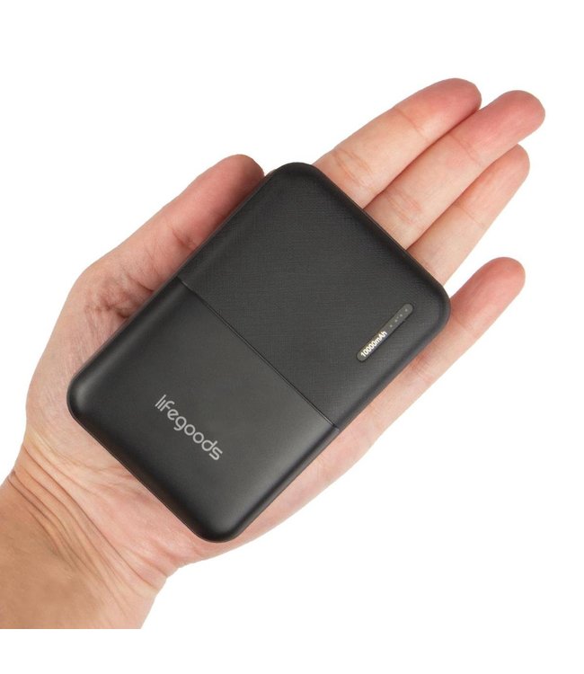 LifeGoods LifeGoods Powerbank - 10.000 mAh - 4 Poorten - 2.4A USB/Micro-USB/USB-C - Incl. Kabel - Zwart