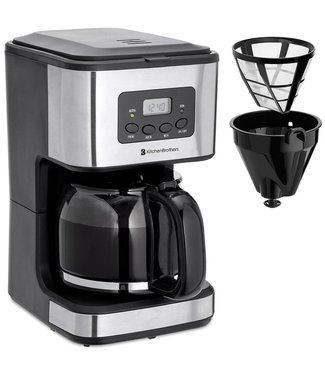 KitchenBrothers KitchenBrothers Koffiezetapparaat - Koffiemachine incl. Glazen Kan - 1,5L - Herbruikbare filter - Timerfunctie - Zwart/RVS