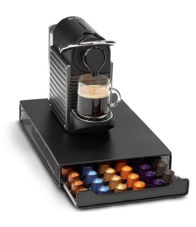 KitchenBrothers Capsulehouder - Incl Lade - Nespresso - 60 Cups - 41 x 26 x 6 cm - Antislip - Zwart