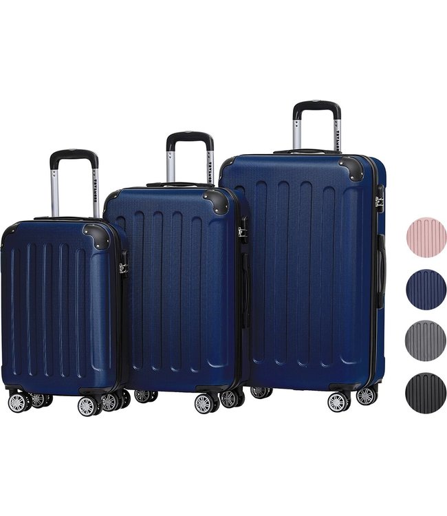 TRVLMORE Kofferset - 3 Delig - 38L (handbagage) + 70L + 110L - Donkerblauw