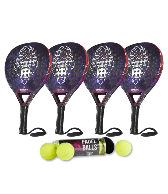 Matchu Sports - 4 Padel Rackets - Combiset met - 3 Padelballen