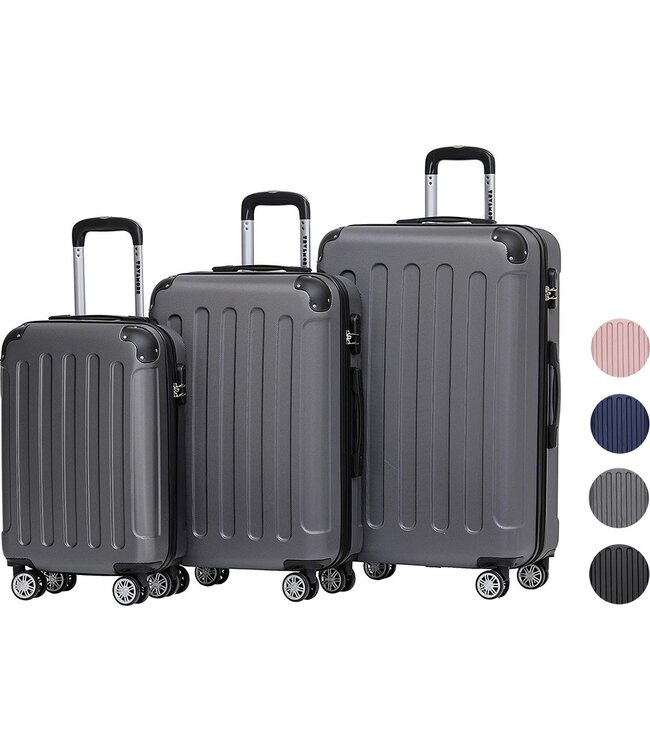 TRVLMORE Kofferset - 3 Delig - 38L (handbagage) + 70L + 110L - Donkergrijs