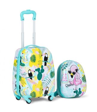 Coast Coast Kinderkofferset 2-delig Kindertrolley + Rugzak Flamingo Blauw