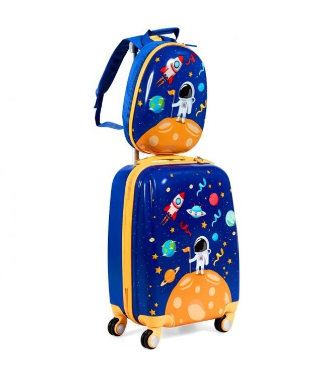 Coast Coast Kinderkofferset 2-delig Kindertrolley + Rugzak Astronaut Blauw