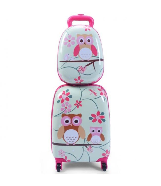 Coast Coast Kinderkofferset 2-delig Kindertrolley + Rugzak Bloemen Blauw + Roze