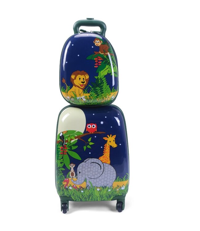 Coast Coast Kinderkofferset 2-delig Kindertrolley + Rugzak Jungle Blauw