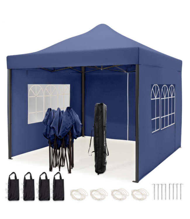 LifeGoods Partytent - 3x3m - Zijwanden - Easy Up - Marineblauw