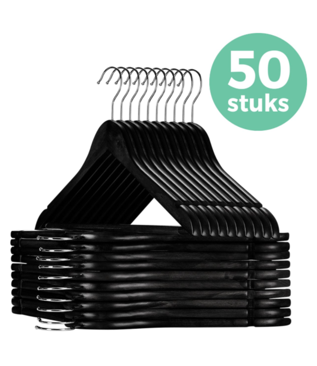 LifeGoods Kledinghangers - Met Broeklat - Hardhout - Zwart - 50 Stuks